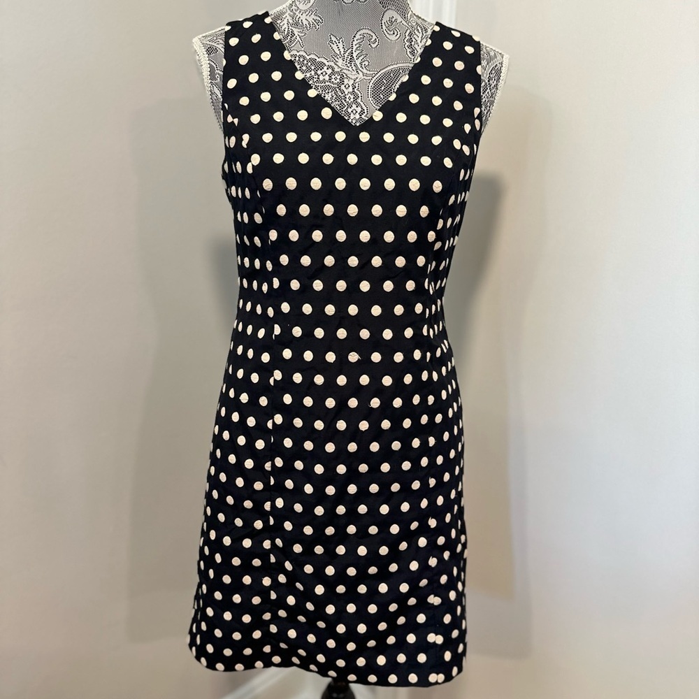Ann Taylor Women Petite Sz:4 Black/ Cream Embroidered polka dot Sleeveless Dress